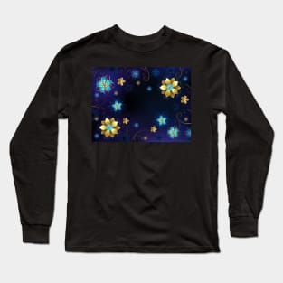 Blue Background with Flowers Long Sleeve T-Shirt